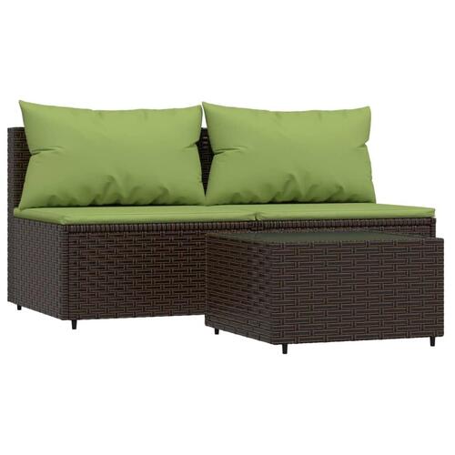 Loungesæt til haven 3 dele med hynder polyrattan brun