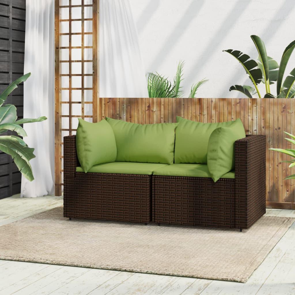 Hjørnemoduler til havesofa 2 stk. med hynder polyrattan brun