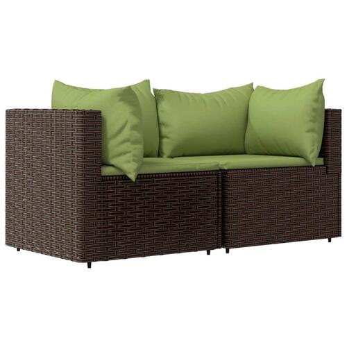 Hjørnemoduler til havesofa 2 stk. med hynder polyrattan brun