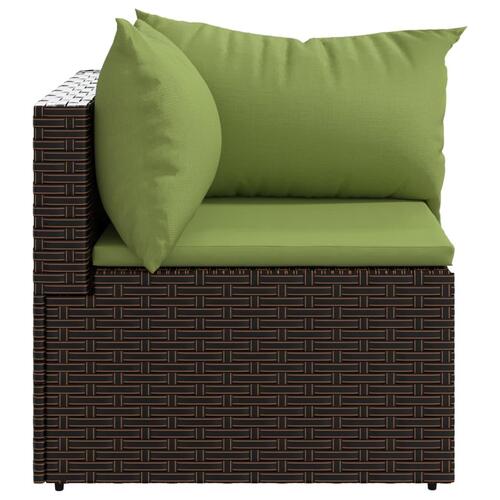 Hjørnemoduler til havesofa 2 stk. med hynder polyrattan brun