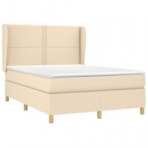 Kontinentalseng med madras 140x190 cm - stof, cremefarvet