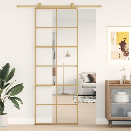 Skydedør 76×205 cm - klart sikkerhedsglas & aluminium, guldfarvet