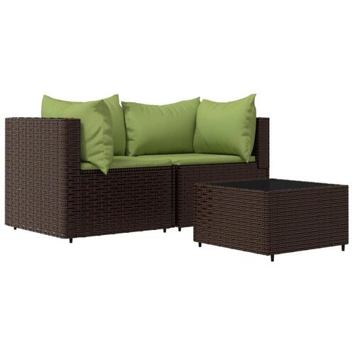 Loungesæt til haven 3 dele med hynder polyrattan brun
