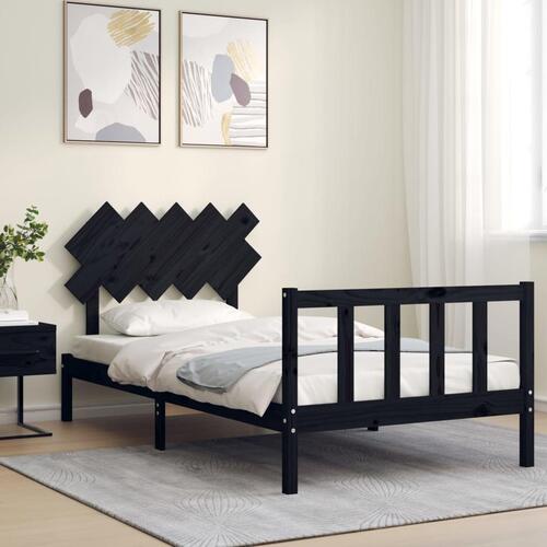 Sengeramme med sengegavl 100x200 cm massivt træ sort