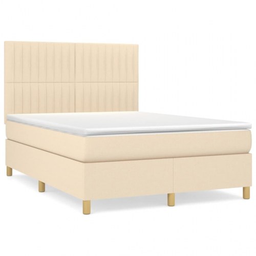 Kontinentalseng med madras 140x190 cm - stof, cremefarvet