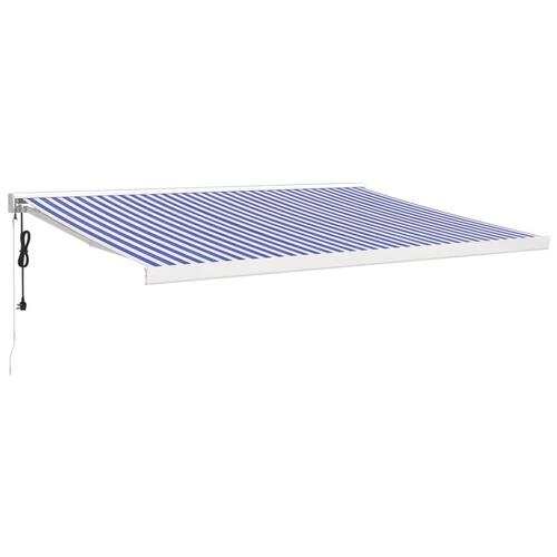 Foldemarkise 4x3 m stof og aluminium blå og hvid