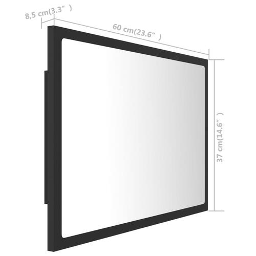 Badeværelsesspejl med LED-lys 60x8,5x37 cm akryl grå