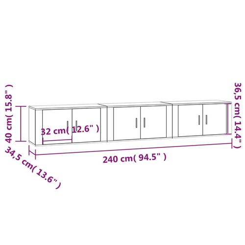 Væghængte tv-skabe 3 stk. 80x34,5x40 cm hvid højglans
