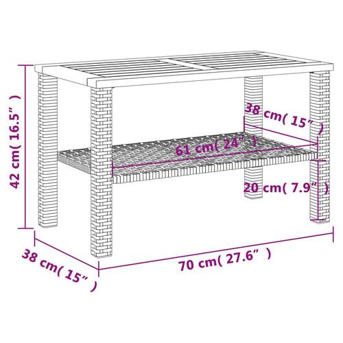 Havebord 70x38x42 cm polyrattan og akacietræ sort