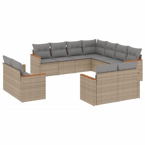 Havesofasæt 11 dele med hynder polyrattan beige