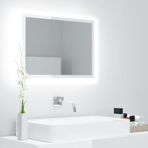 Badeværelsesspejl med LED-lys 60x8,5x37 cm akryl hvid højglans