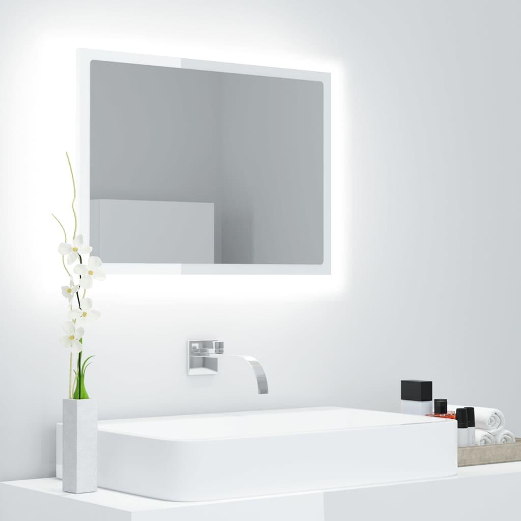 Badeværelsesspejl med LED-lys 60x8,5x37 cm akryl hvid højglans