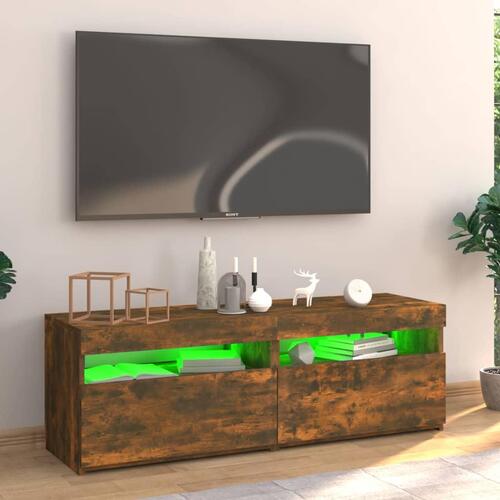 Tv-bord med LED-lys 120x35x40 cm røget eg