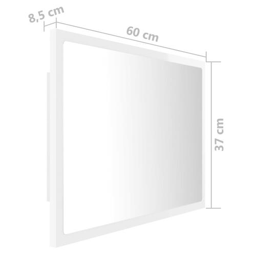 Badeværelsesspejl med LED-lys 60x8,5x37 cm akryl hvid højglans