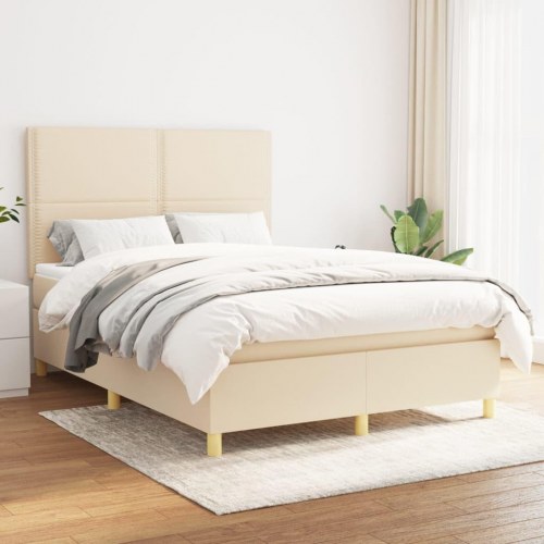 Kontinentalseng med madras 140×190 cm - stof, cremefarvet