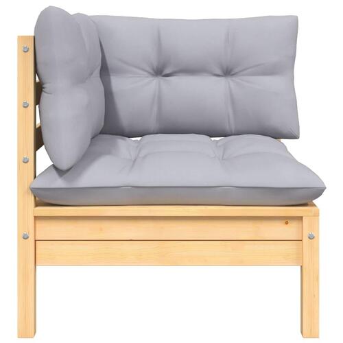 2-personers havesofa med grå hynder massivt fyrretræ