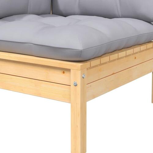 2-personers havesofa med grå hynder massivt fyrretræ