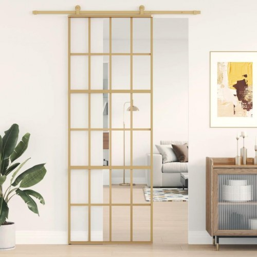 Skydedør 76×205 cm - klart sikkerhedsglas og aluminium, guldfarvet