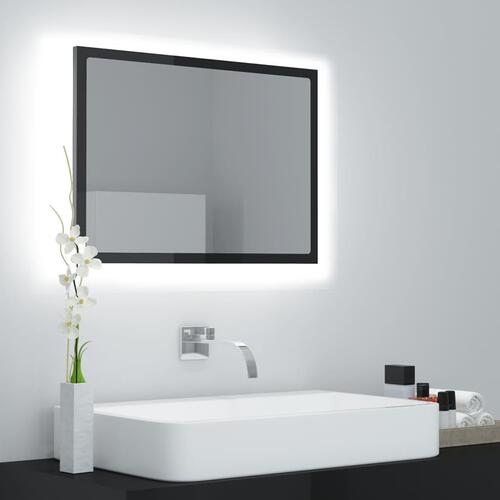 Badeværelsesspejl med LED-lys 60x8,5x37 cm akryl sort højglans
