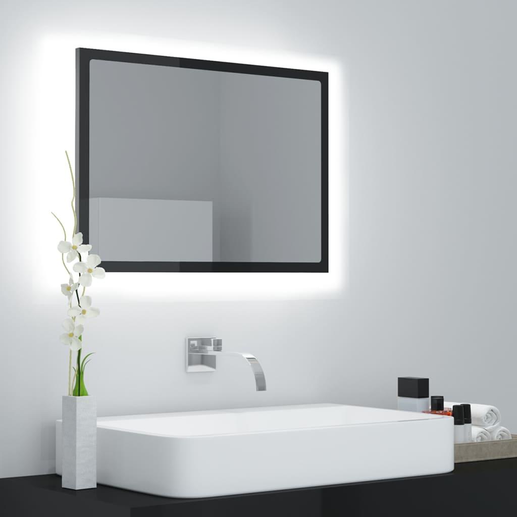 Badeværelsesspejl med LED-lys 60x8,5x37 cm akryl sort højglans