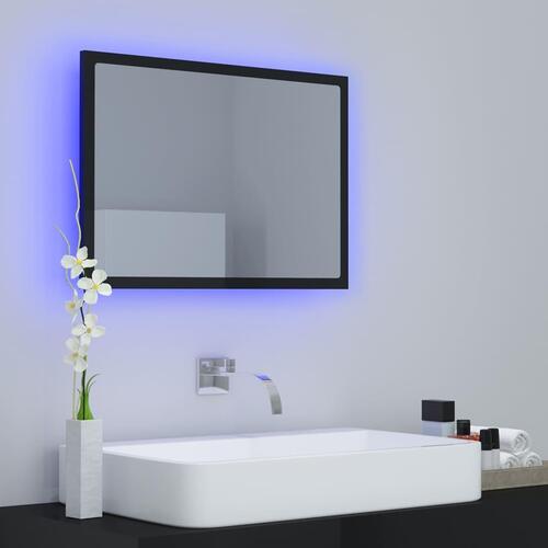Badeværelsesspejl med LED-lys 60x8,5x37 cm akryl sort højglans