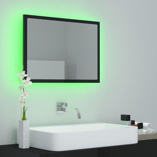 Badeværelsesspejl med LED-lys 60x8,5x37 cm akryl sort højglans