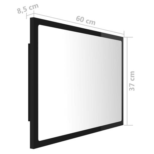 Badeværelsesspejl med LED-lys 60x8,5x37 cm akryl sort højglans