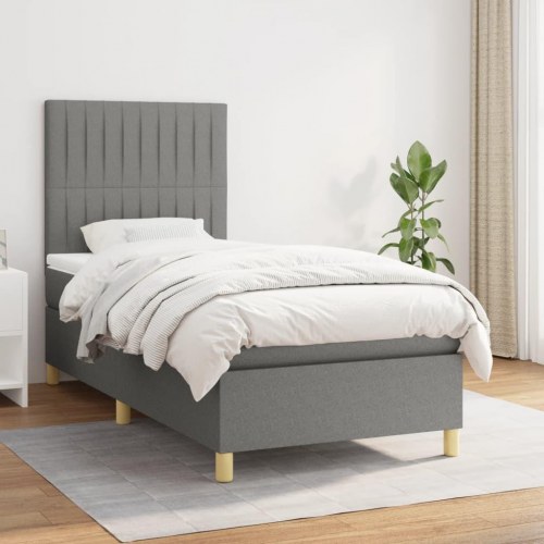 Kontinentalseng med madras 90x200 cm - stof, mørkegrå