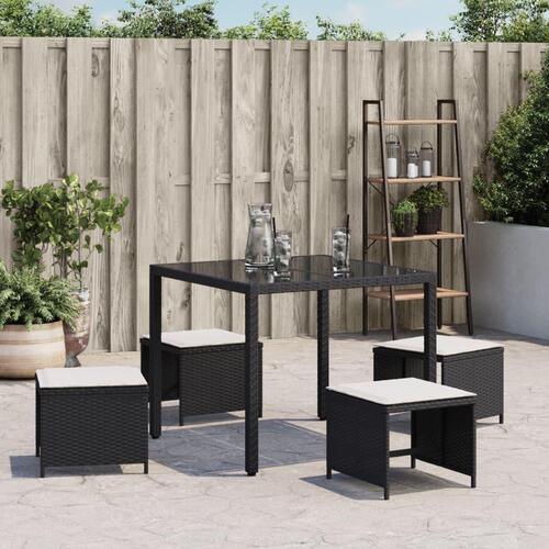 Haveskammel med hynder 4 stk. 40x40x35 cm polyrattan sort