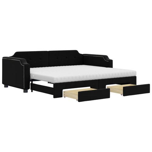 Daybed med udtræk og skuffer 80x200 cm stof sort