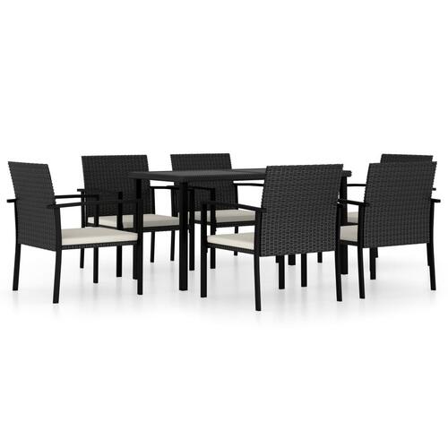 Spisebordssæt til haven 7 dele polyrattan sort