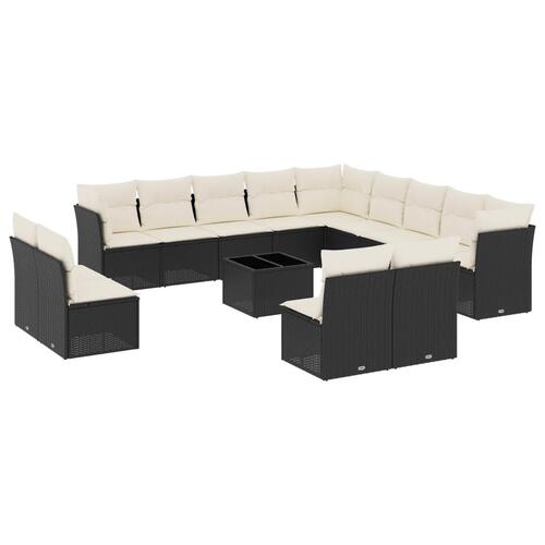 Sofasæt til haven 14 dele med hynder polyrattan sort