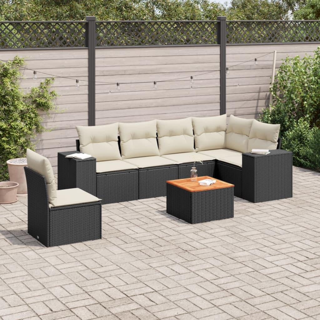 Sofasæt til haven 7 dele med hynder polyrattan sort