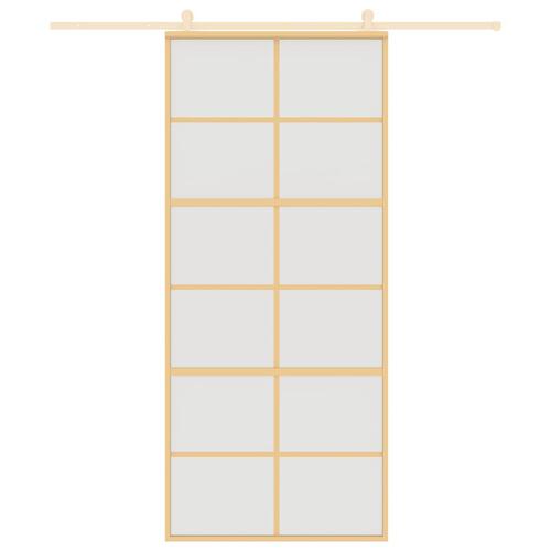 Skydedør 90x205 cm matteret sikkerhedsglas og aluminium gylden
