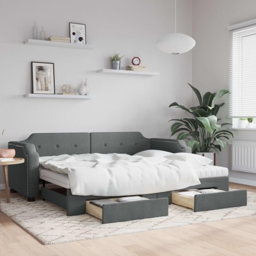Daybed med udtræk og skuffer 100x200 cm stof mørkegrå