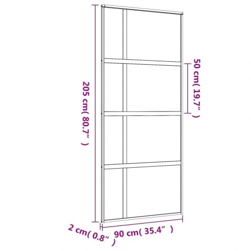 Skydedør 90 x 205 cm i klart sikkerhedsglas - guldfarvet