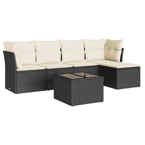 Sofasæt til haven 6 dele med hynder polyrattan sort