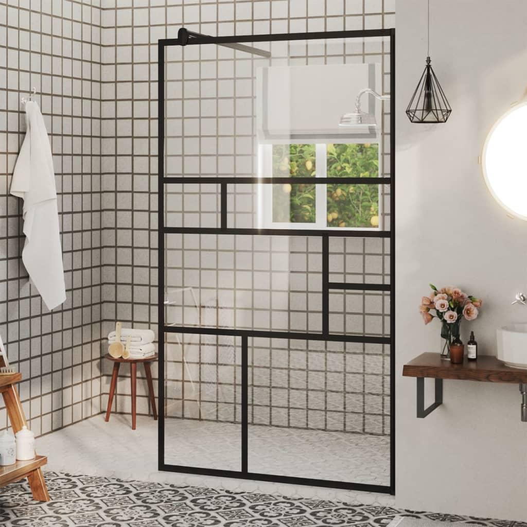 Brusevæg 90x195 cm klart sikkerhedsglas sort