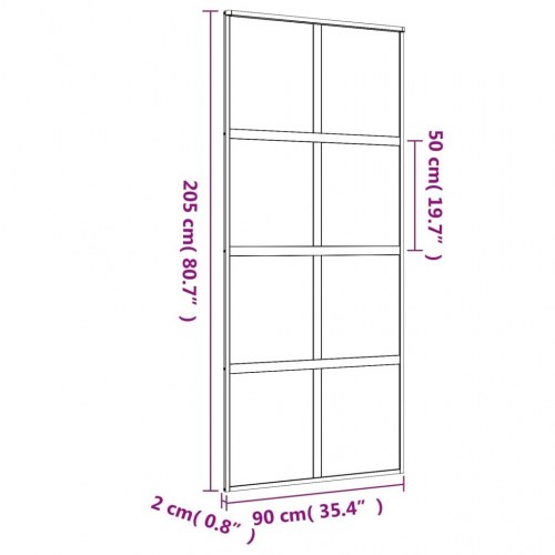 Skydedør 90×205 cm - klart sikkerhedsglas og aluminiumsramme, guldfarvet