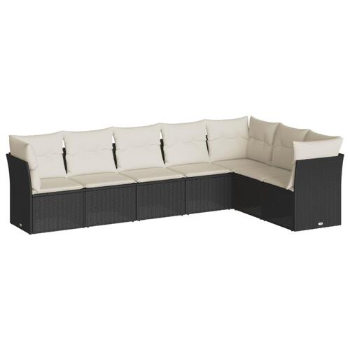 Sofasæt til haven 7 dele med hynder polyrattan sort