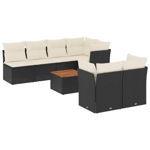 Sofasæt til haven 8 dele med hynder polyrattan sort