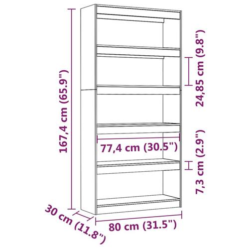 Bogreol/rumdeler 80x30x167,4 cm massivt fyrretræ