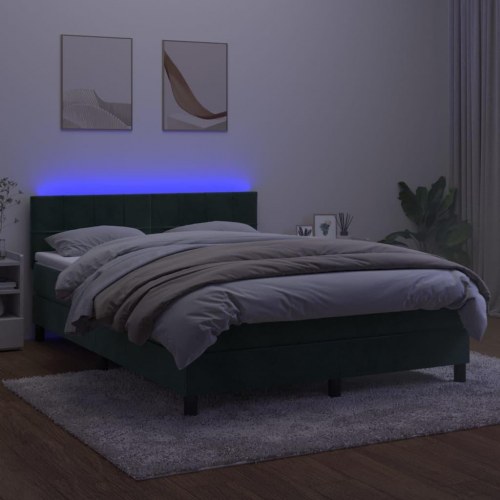 Kontinentalseng med madras og LED-lys 140×190 cm - fløjl, mørkegrøn