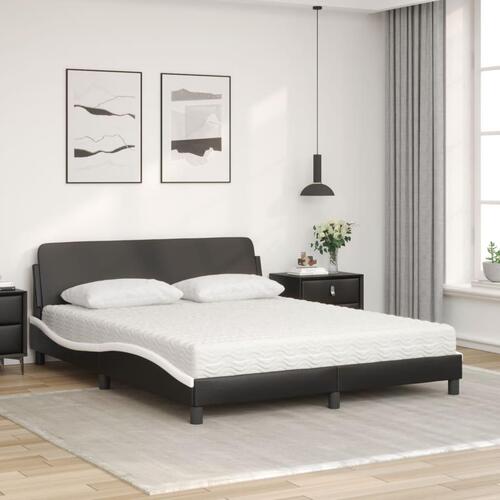 Seng med madras 160x200 cm kunstlæder sort og hvid