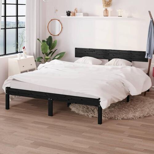 Sengeramme 160x200 cm massivt fyrretræ sort