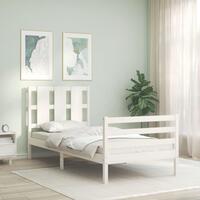 Sengeramme med sengegavl 100x200 cm massivt træ hvid