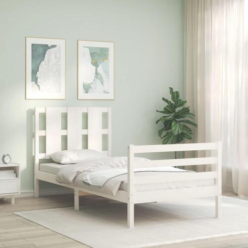 Sengeramme med sengegavl 100x200 cm massivt træ hvid