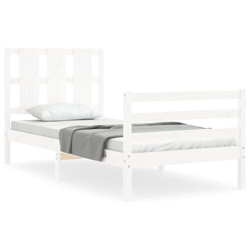 Sengeramme med sengegavl 100x200 cm massivt træ hvid