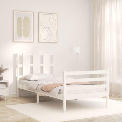 Sengeramme med sengegavl 100x200 cm massivt træ hvid