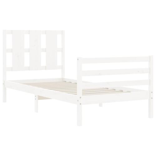Sengeramme med sengegavl 100x200 cm massivt træ hvid